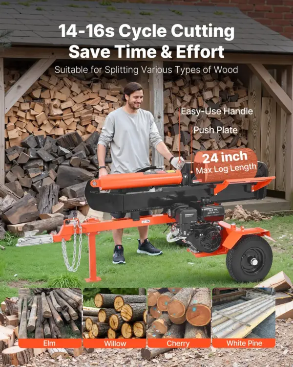 VEVOR 30 Tons Log Splitter, 306CC Engine, Powered Wood Splitter with 2" Ball Coupler, Auto Return, Vertical & Horizontal Mode, Firewood Splitting Wedge Machine for Forestry Harvest